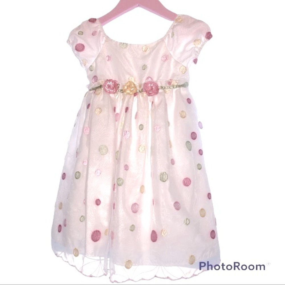 Marmellata Fit and Flare Fancy Dress White Tulle Lined Flowers Sleeveless 12M